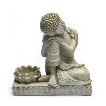 Friedvoller Buddha – steingrau – mit Teelichthalter -